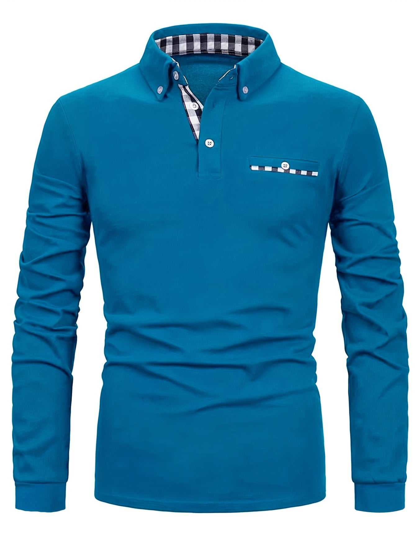 Camicia patchwork a quadri con revers e maniche lunghe realizzata in cotone casual leggermente elasticizzato