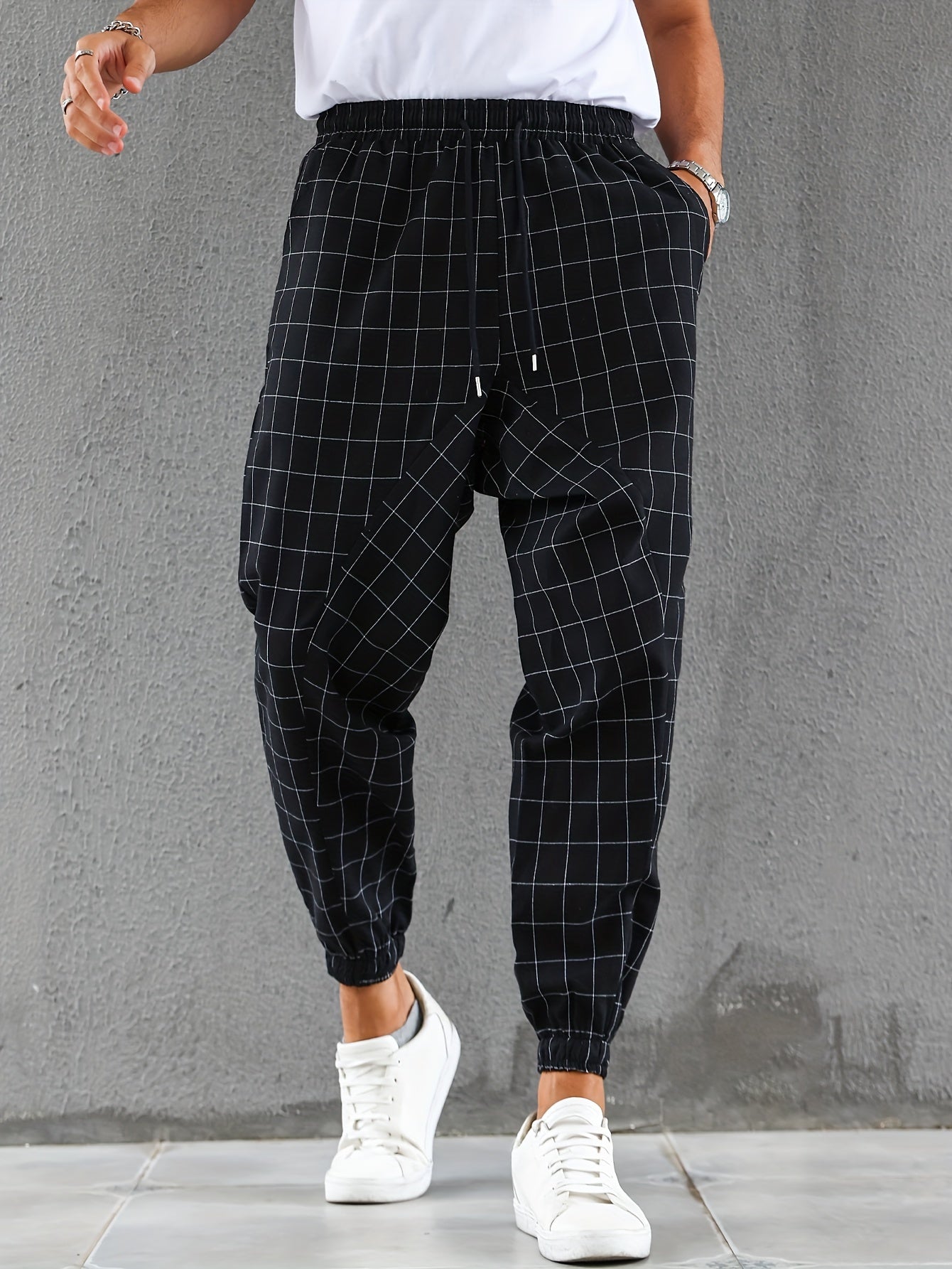 Pantaloni da jogging a quadri con coulisse