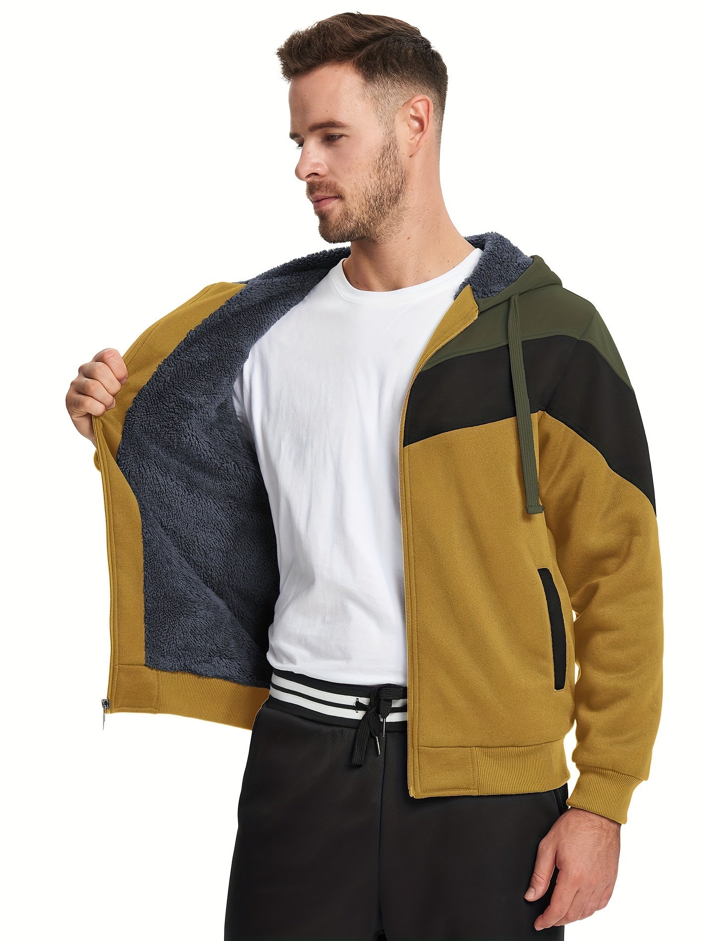 Felpa con cappuccio versatile in pelliccia da uomo