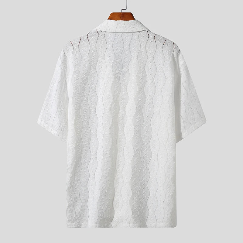 Camicia in pizzo con revers retr? e maniche corte