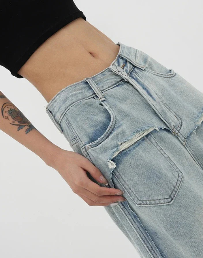 Jeans vintage con vita alta e gamba dritta