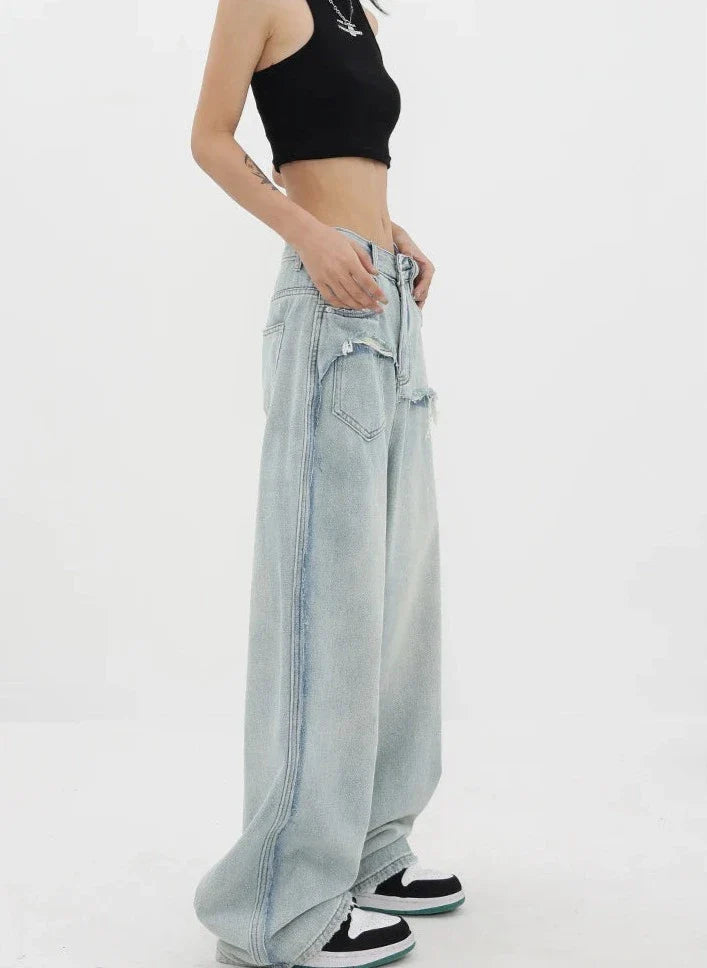Jeans vintage con vita alta e gamba dritta