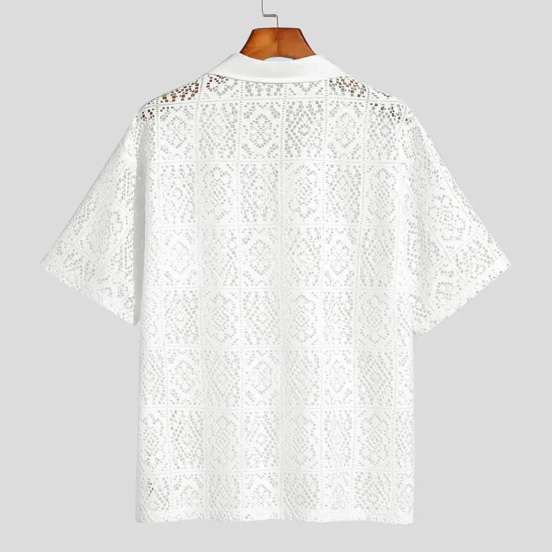 Camicia trasparente con maniche corte e revers