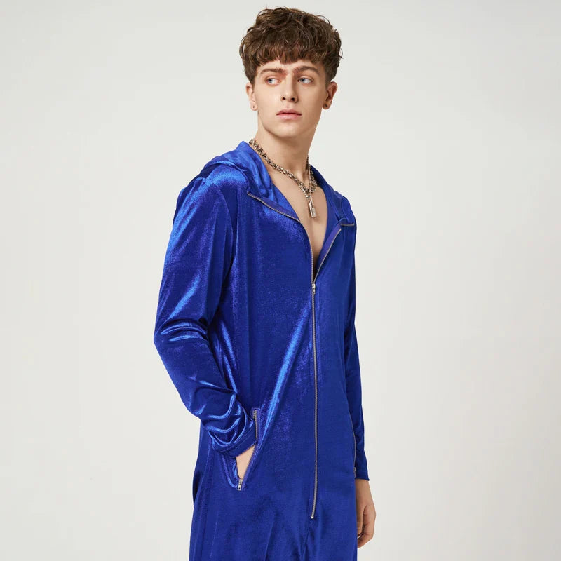 Tuta in velluto patchwork losse con cappuccio