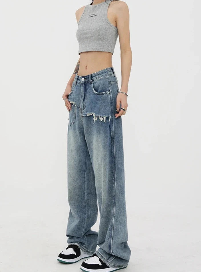Jeans vintage con vita alta e gamba dritta
