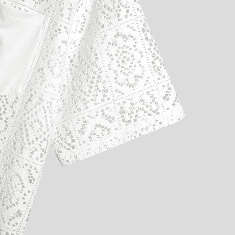 Camicia trasparente con maniche corte e revers