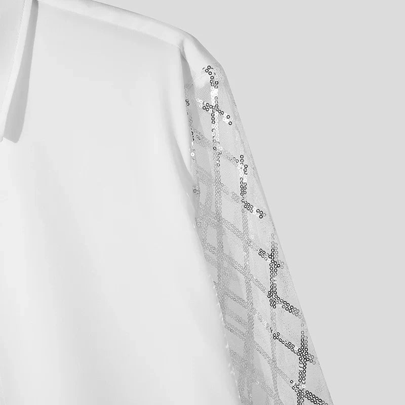 Camicia in rete patchwork di paillettes lucide