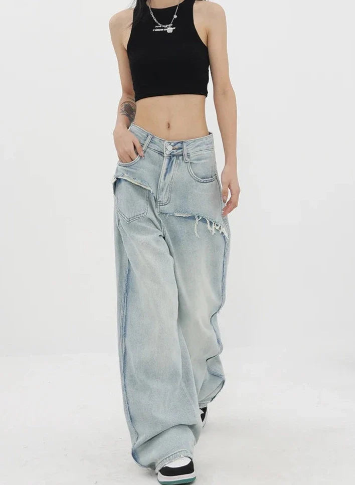 Jeans vintage con vita alta e gamba dritta