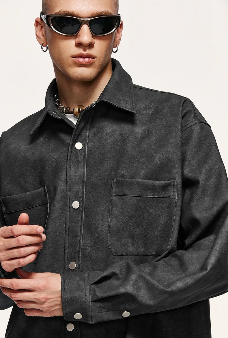 Giacca in pelle PU invecchiata