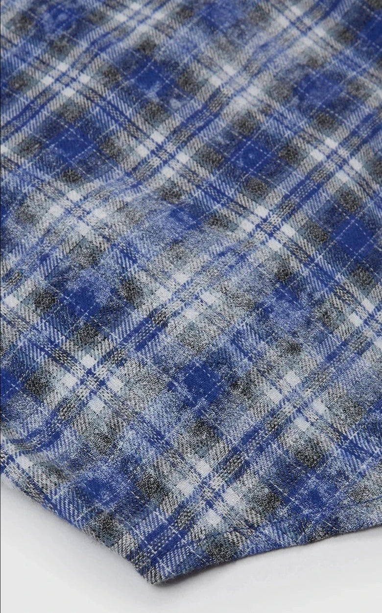 Camicia oversize blu a quadri con maniche lunghe