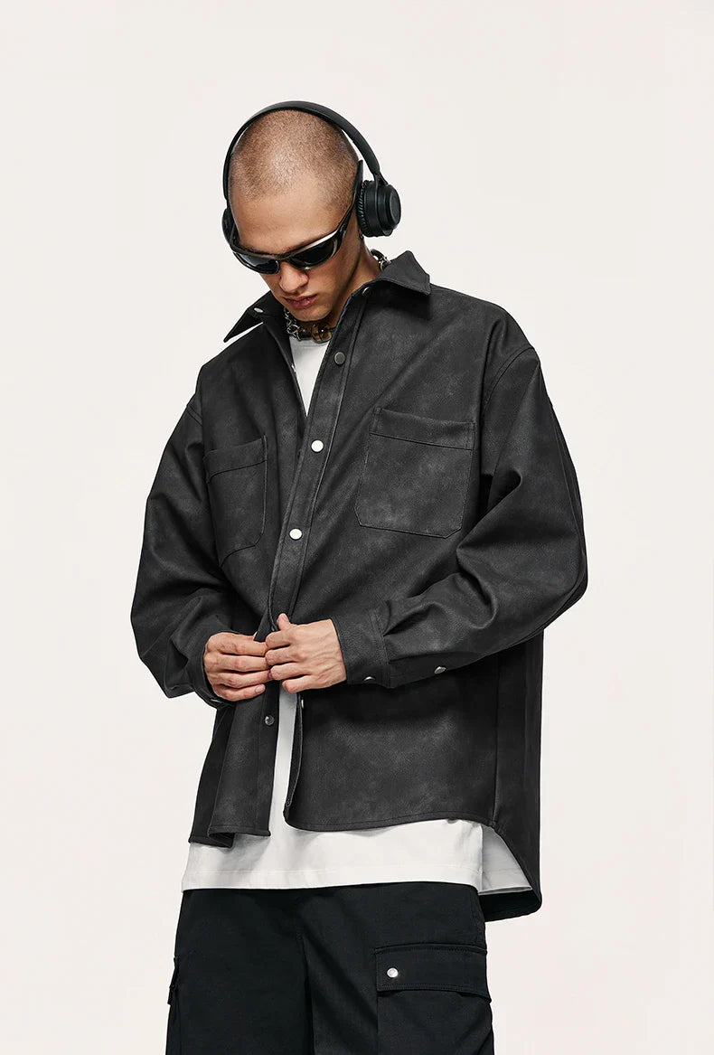 Giacca in pelle PU invecchiata