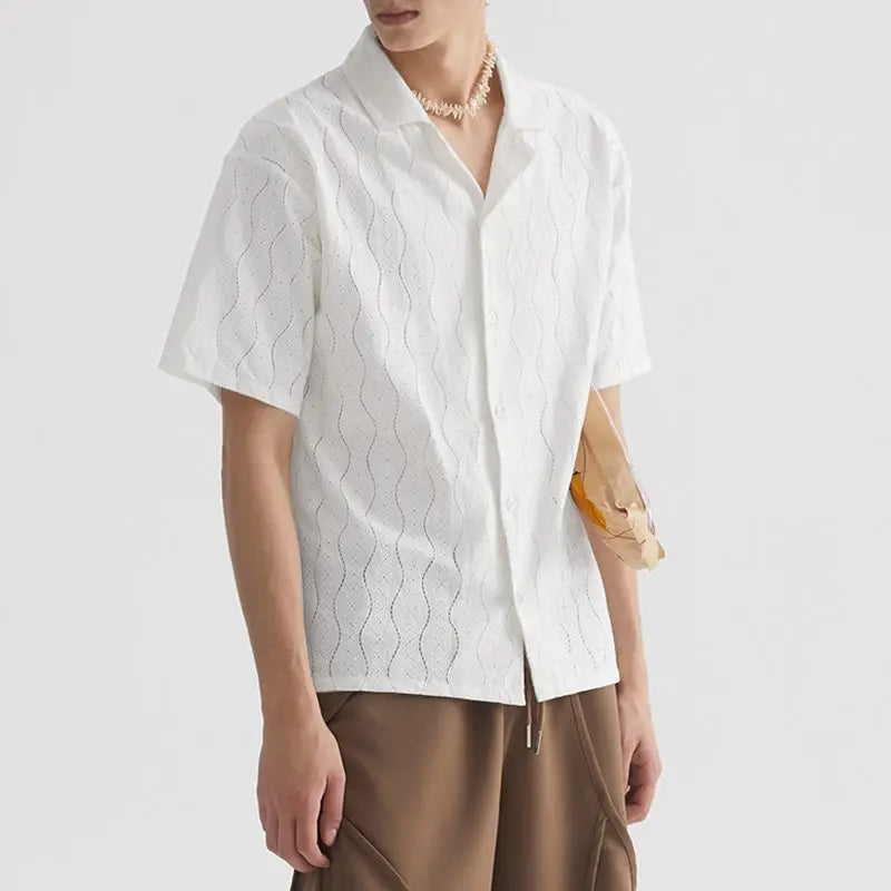 Camicia in pizzo con revers retr? e maniche corte