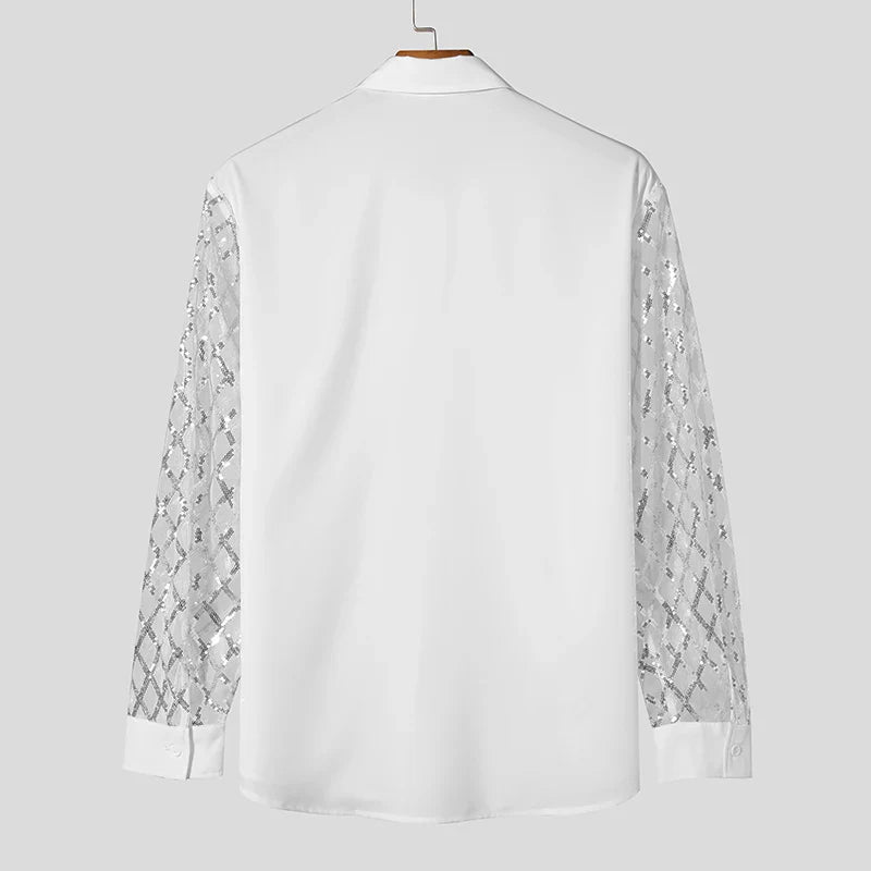Camicia in rete patchwork di paillettes lucide