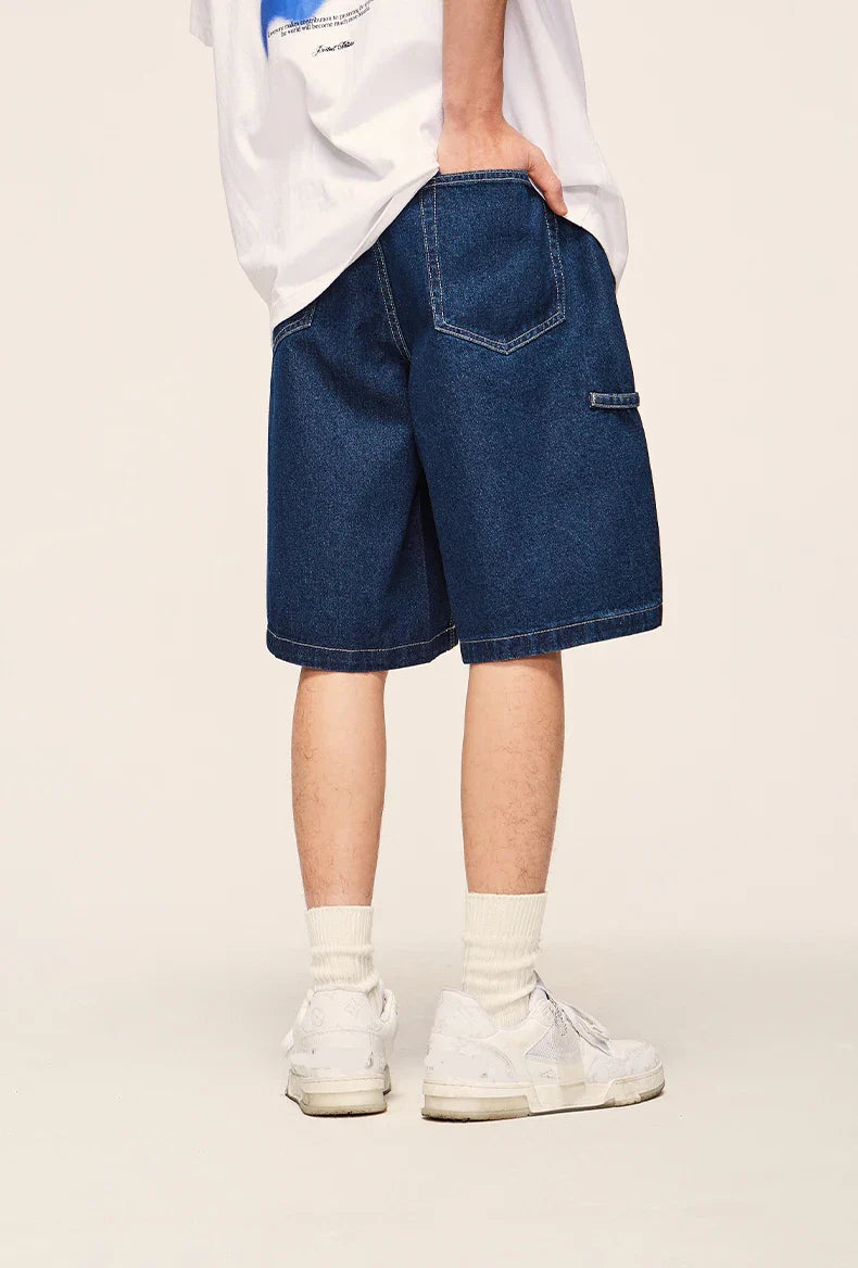 Shorts in denim lavato vintage con gamba dritta