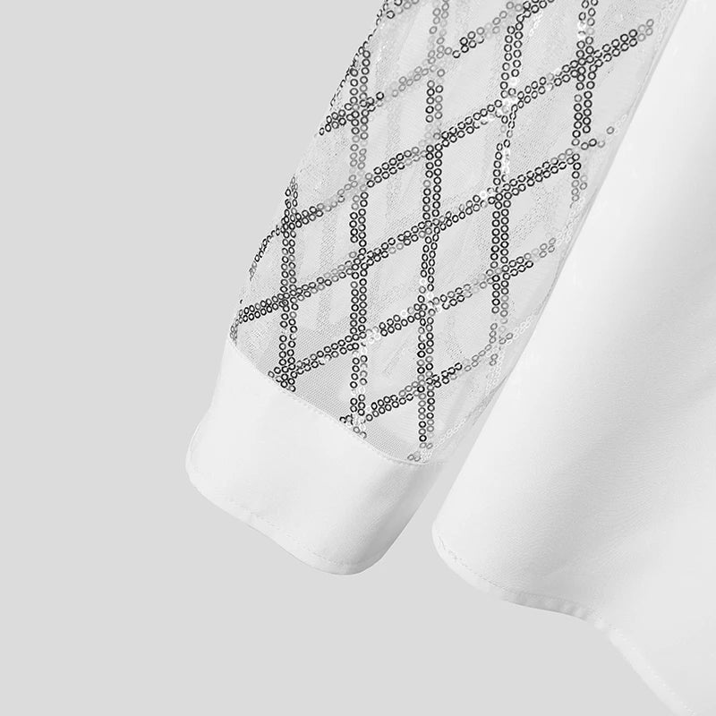Camicia in rete patchwork di paillettes lucide