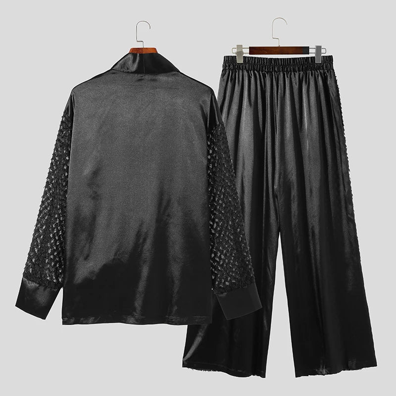 Camicia nera ampia con texture e pantaloni