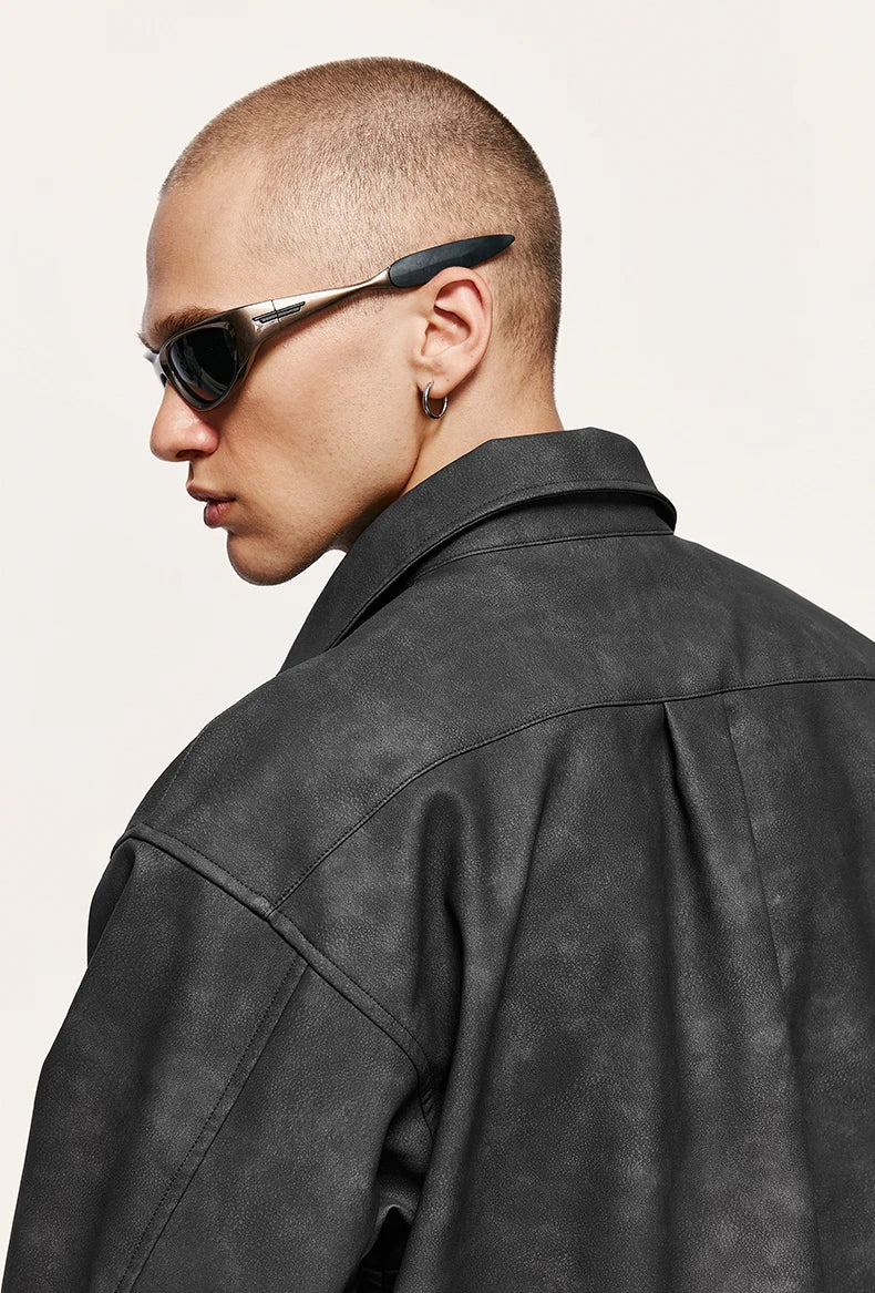 Giacca in pelle PU invecchiata