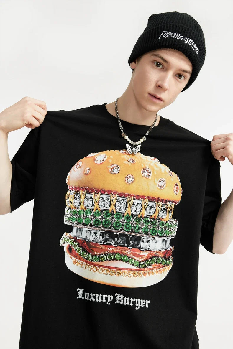 T-shirt con stampa hamburger