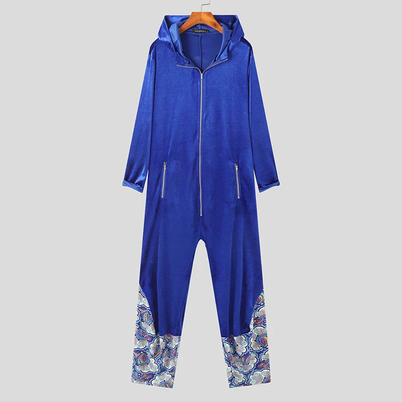 Tuta in velluto patchwork losse con cappuccio