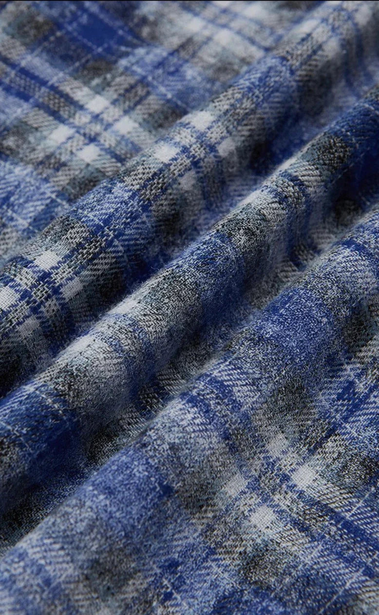 Camicia oversize blu a quadri con maniche lunghe