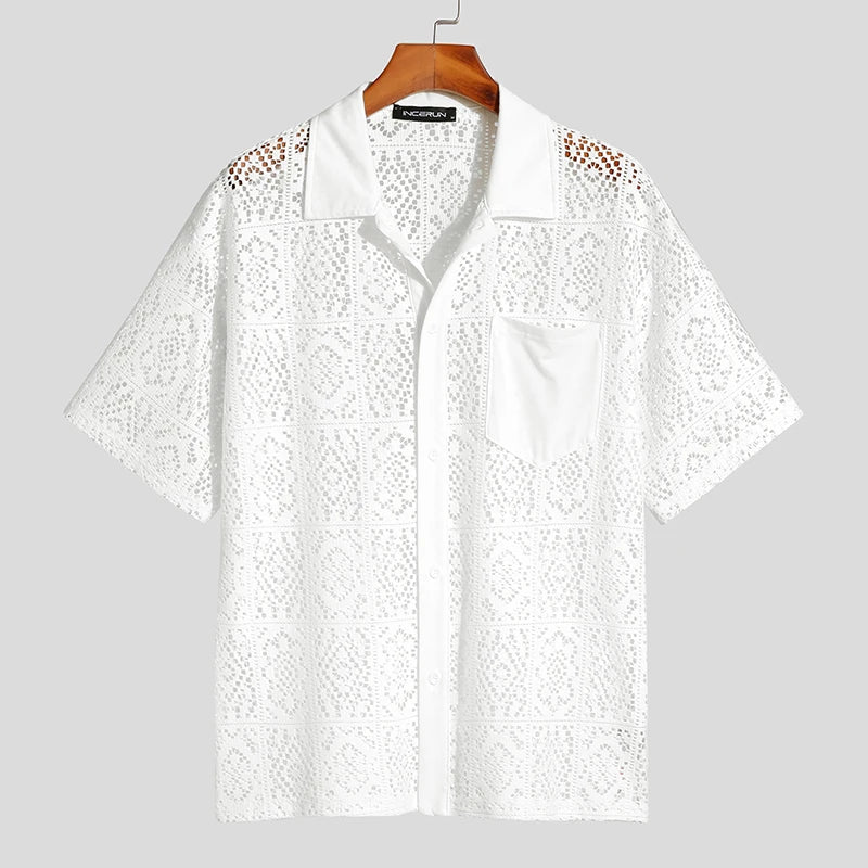 Camicia trasparente con maniche corte e revers