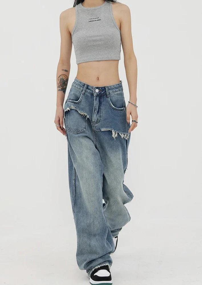 Jeans vintage con vita alta e gamba dritta