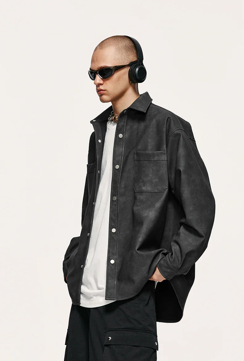 Giacca in pelle PU invecchiata