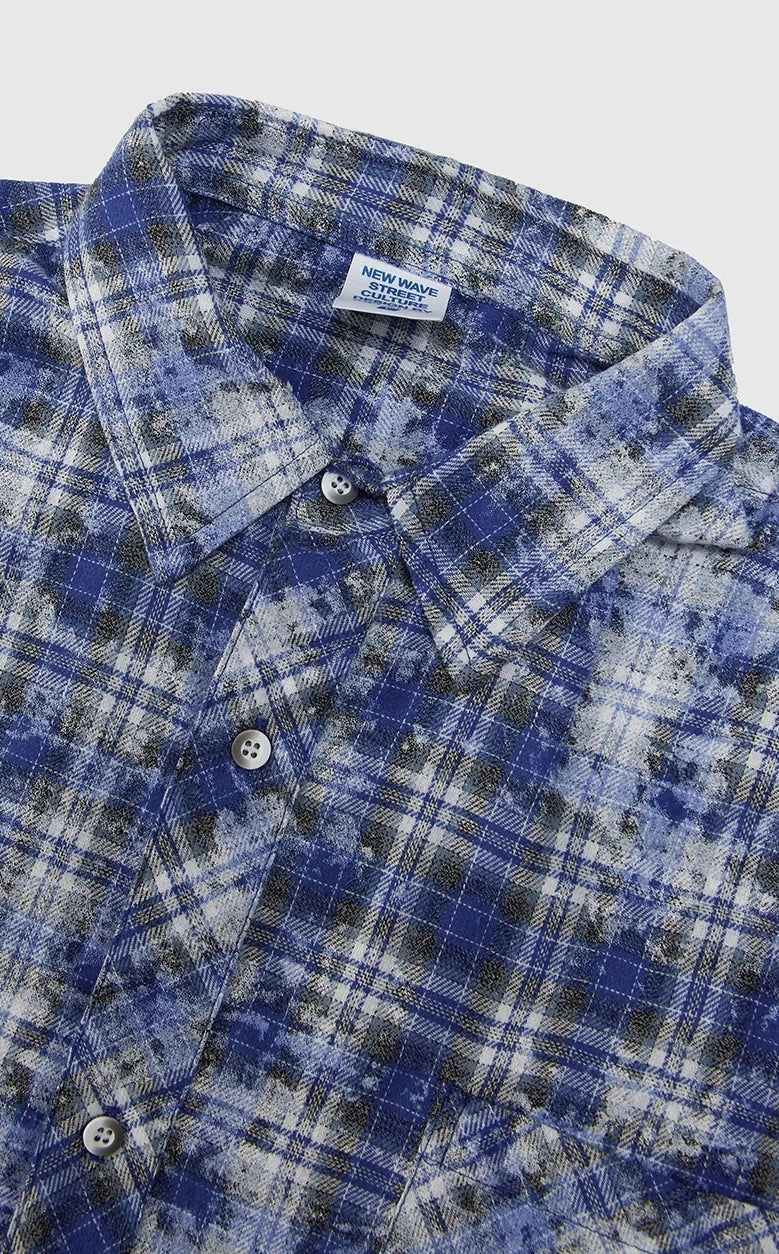 Camicia oversize blu a quadri con maniche lunghe