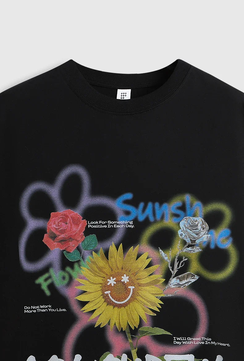 T-shirt con girasole graffiti