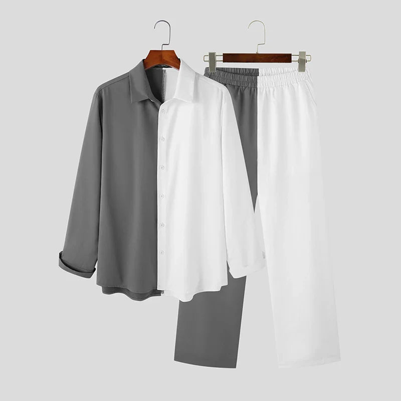 Camicia con revers e pantaloni con maniche lunghe e bottoni