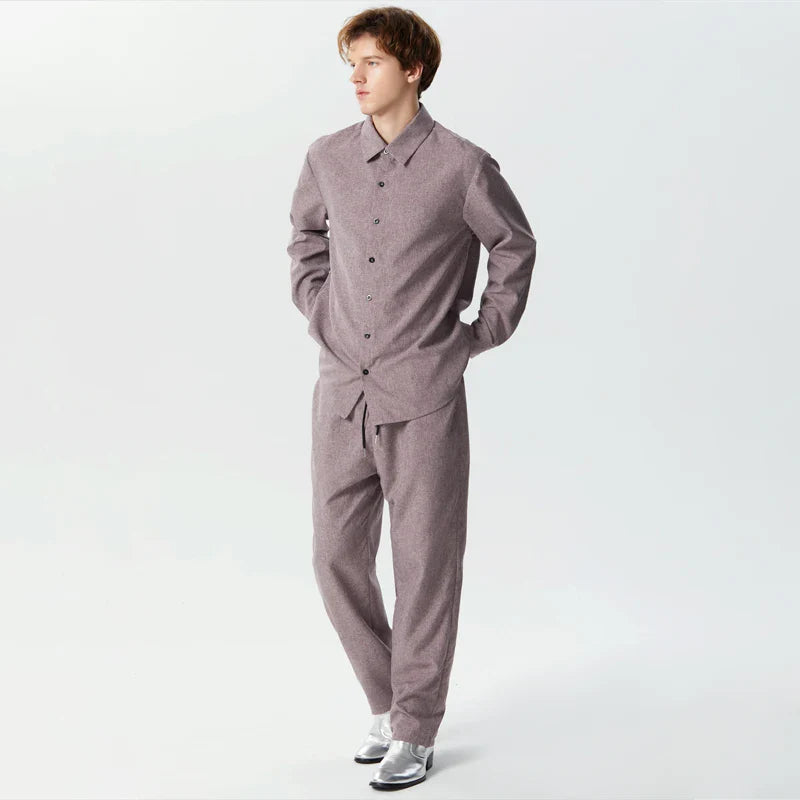 Camicia a maniche lunghe con revers e pantaloni con coulisse