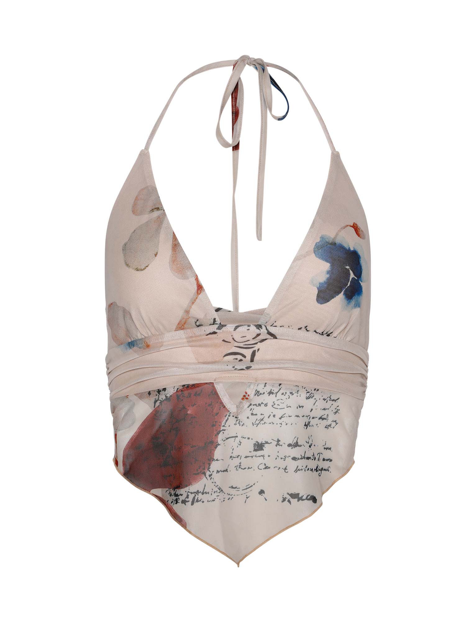 Top floreale beige con minigonna