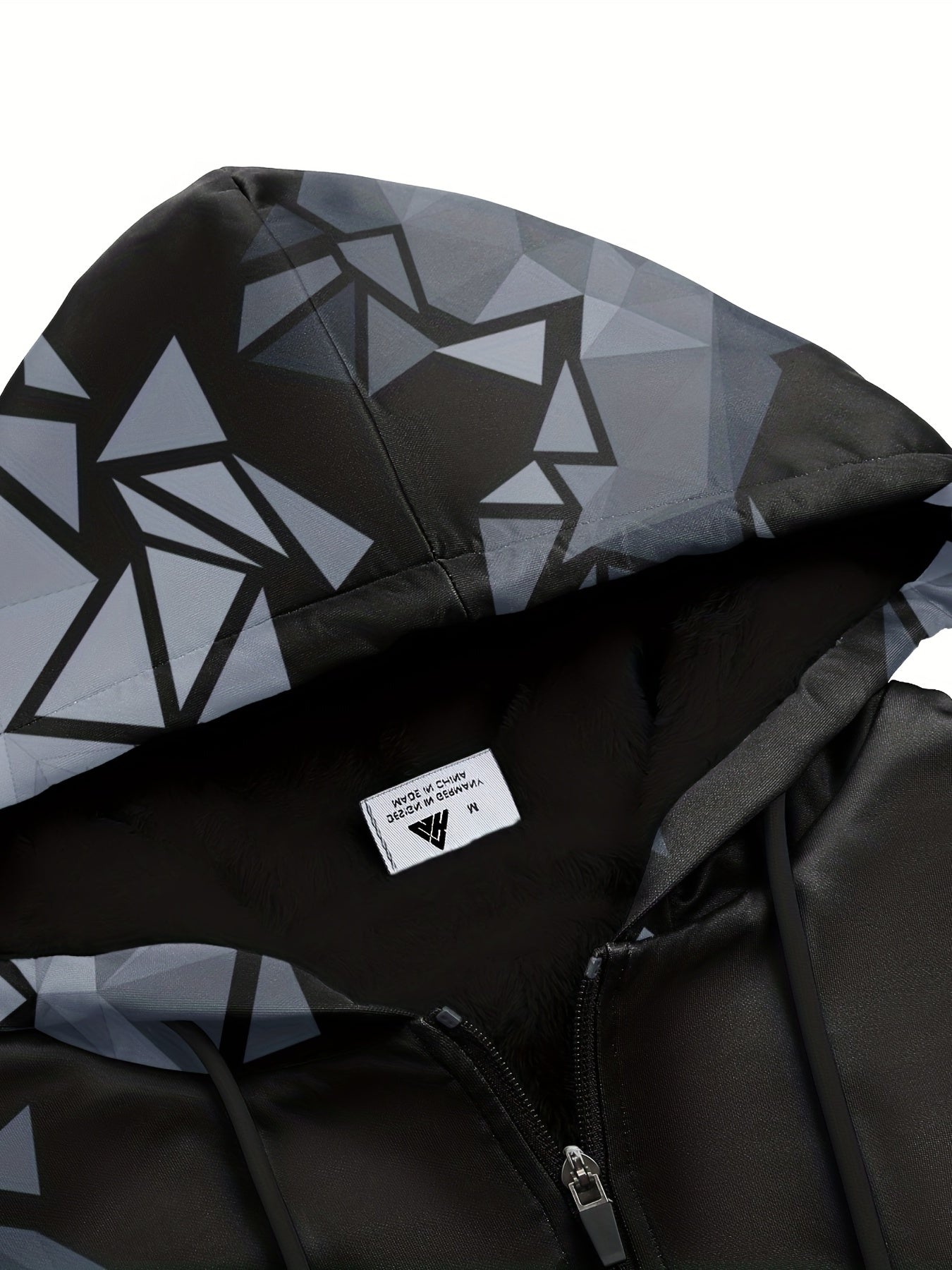 Felpa con cappuccio con motivo geometrico e pelliccia