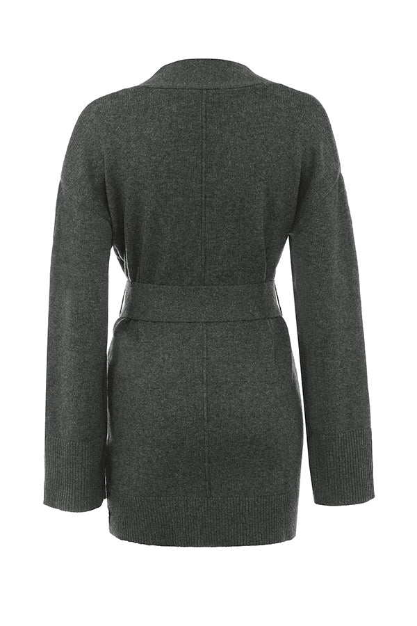Cardigan in misto cashmere color antracite con cintura, bralette e pantaloni