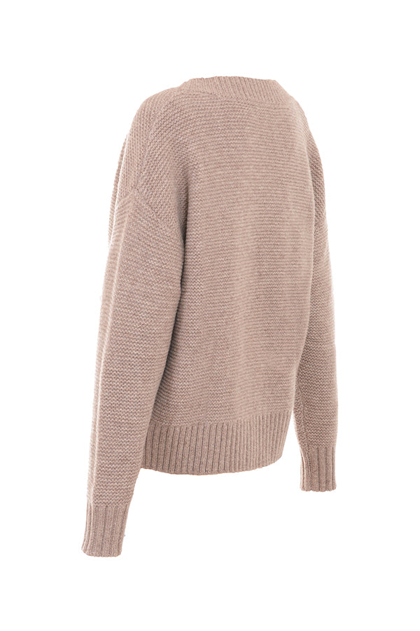 Cardigan Barley a grana grossa realizzato in lana naturale con bralette e leggings