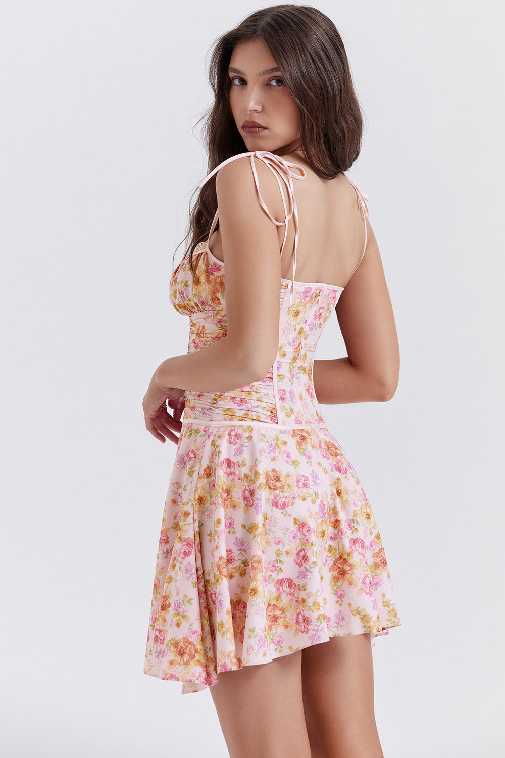 Abito a corsetto con stampa color lavanda chiaro