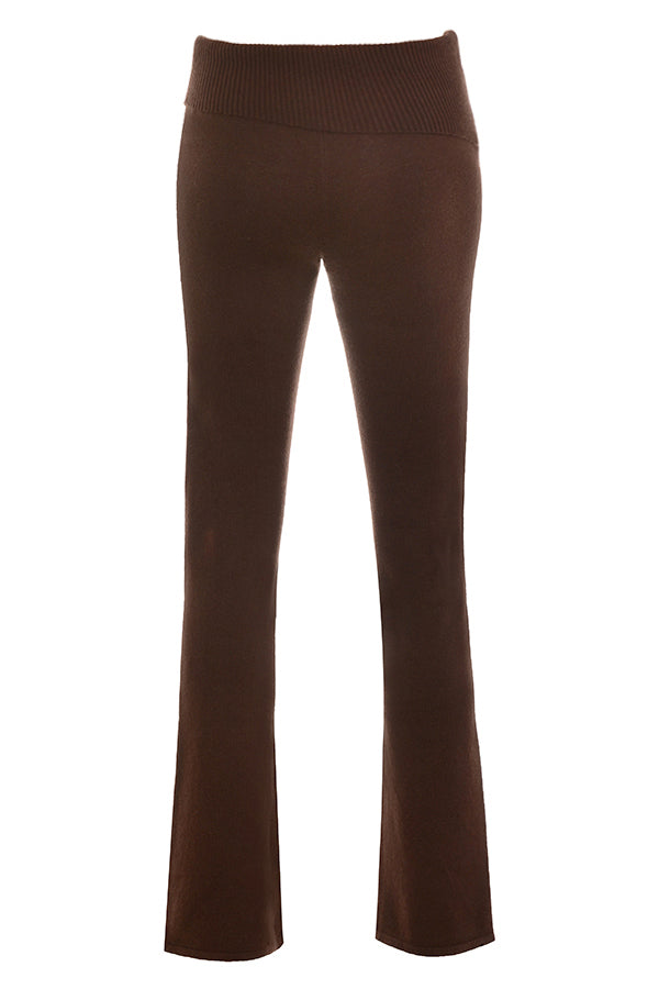 Top a girocollo e pantaloni in misto cashmere cioccolato