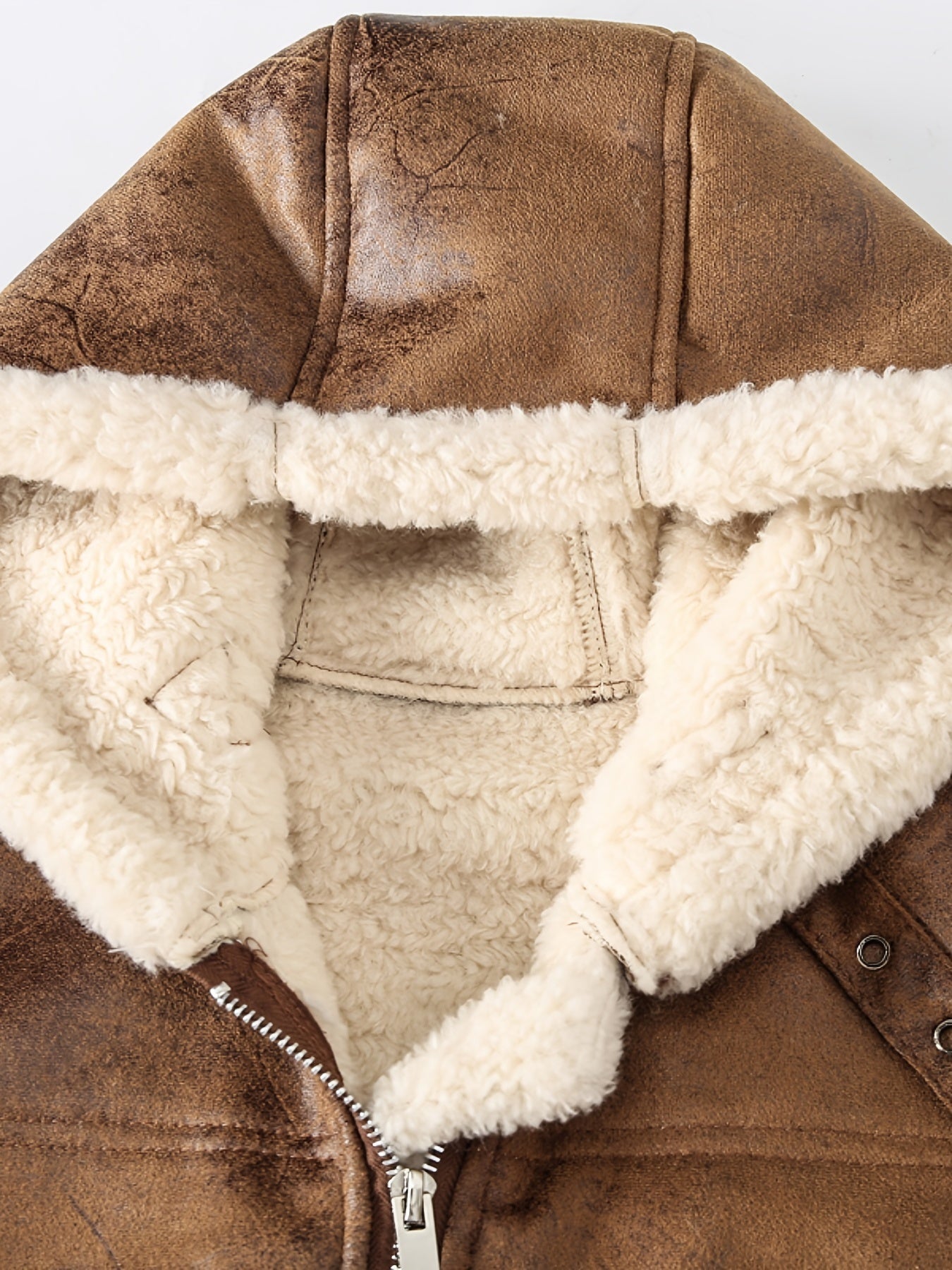 Giubbotto in pelle felpata senza maniche con cappuccio