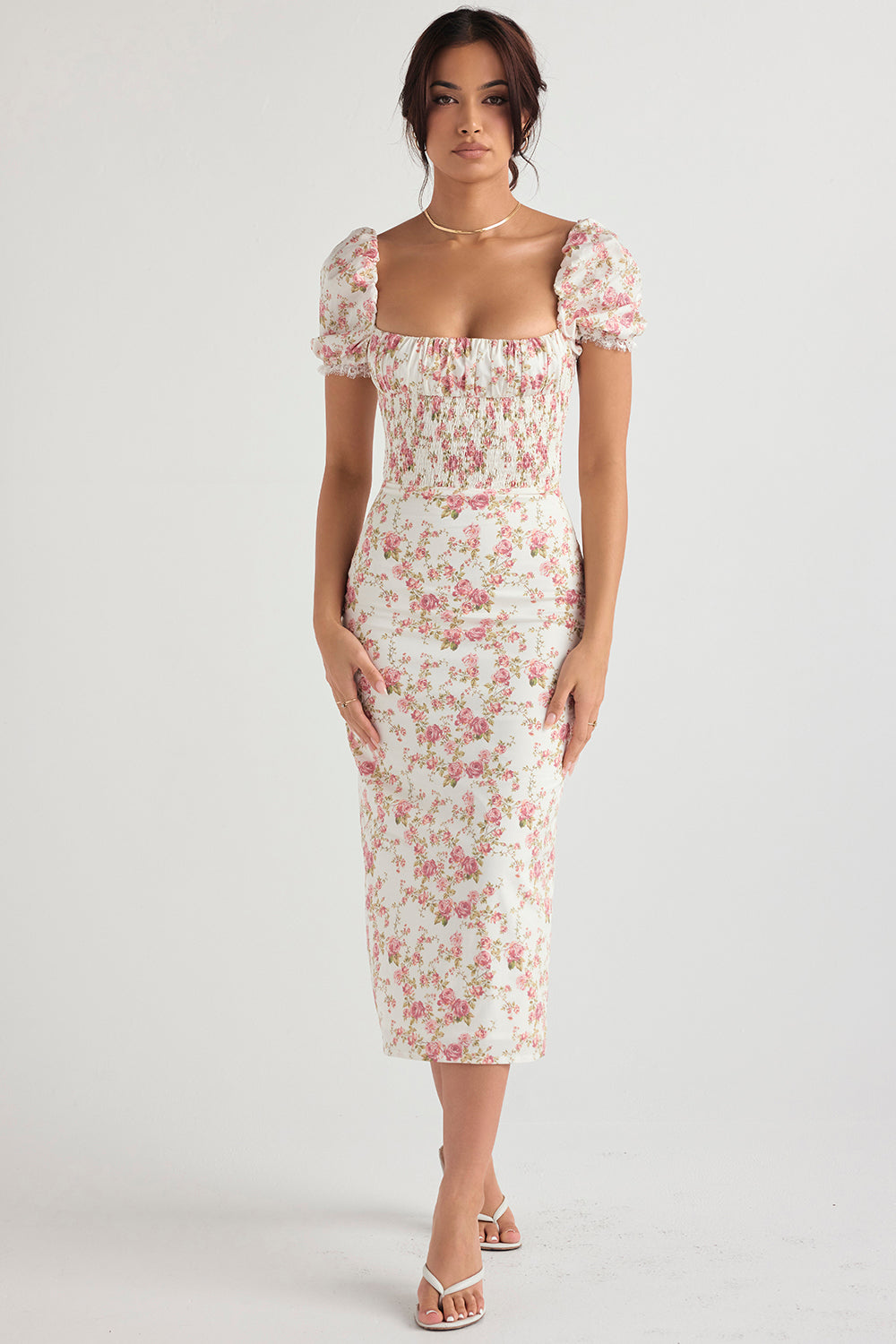 Abito estivo smock con stampa giardino