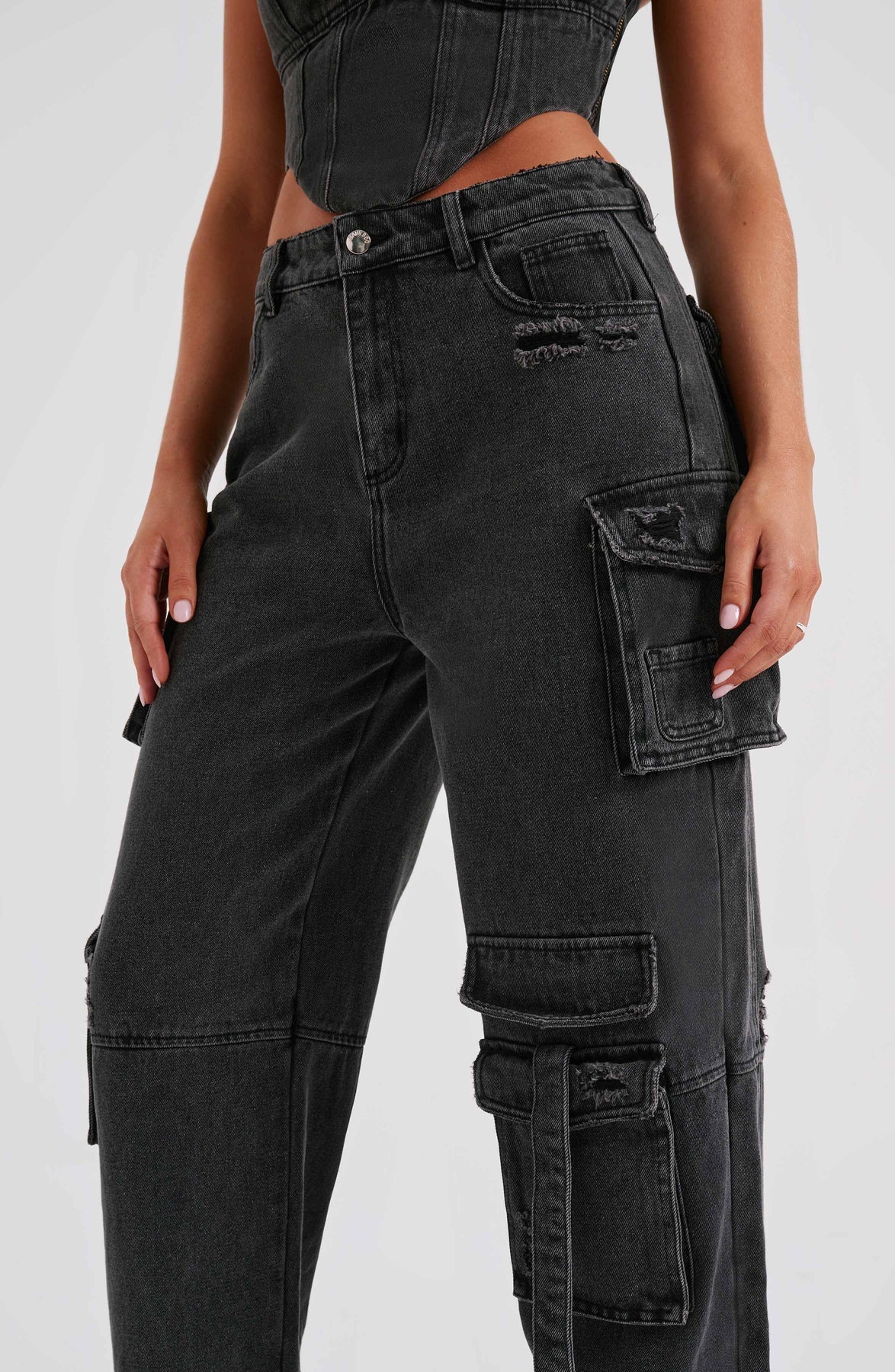 Set corsetto in denim e pantaloni cargo