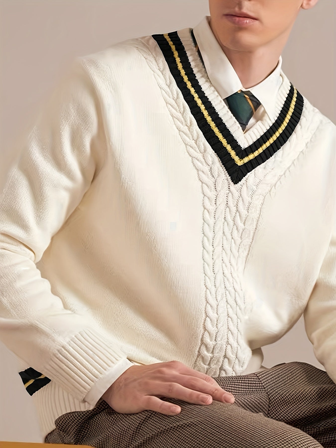 Maglione lavorato a maglia beige con elasticit? media