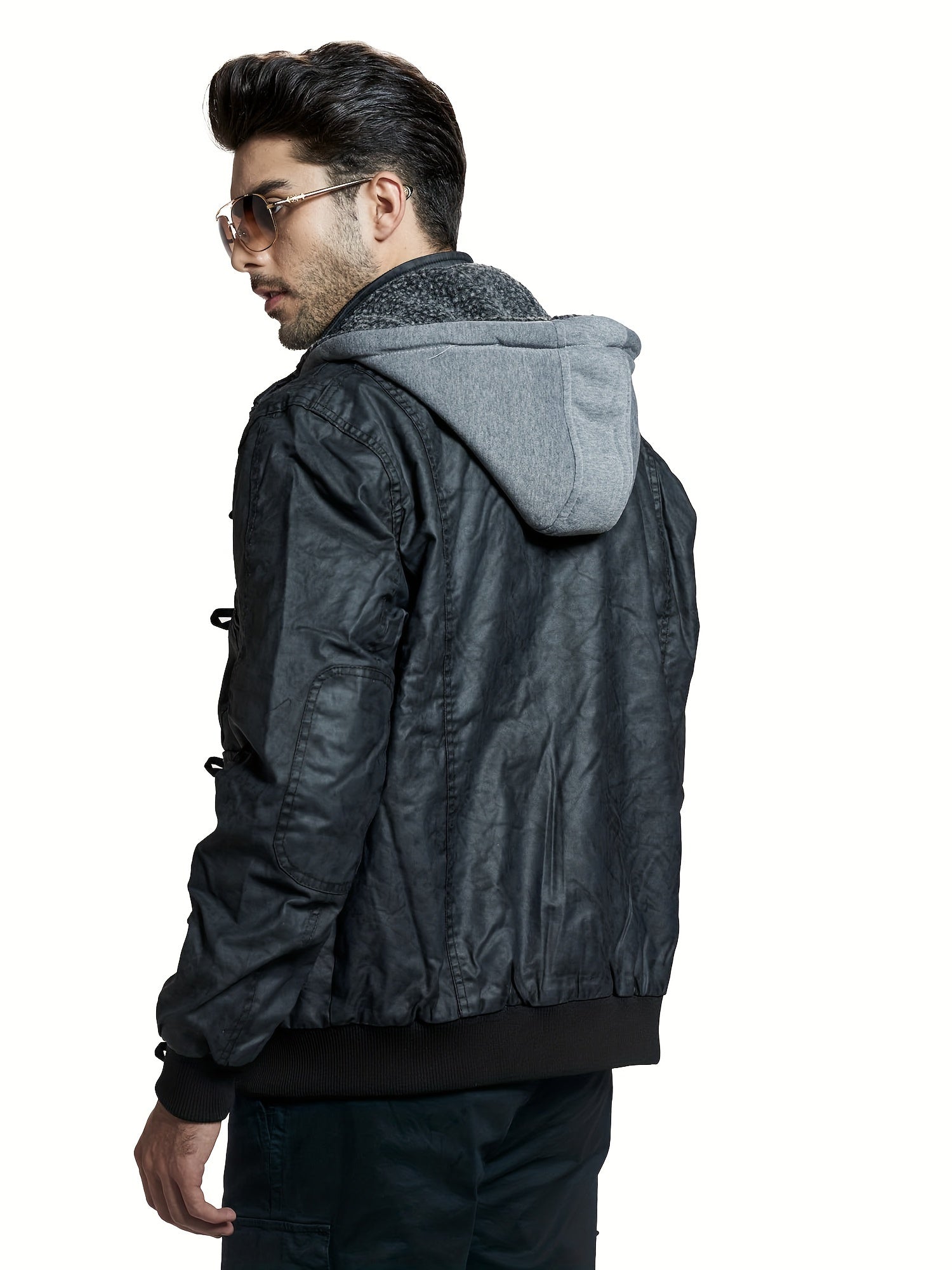 Giacca in pile antivento nera con cappuccio