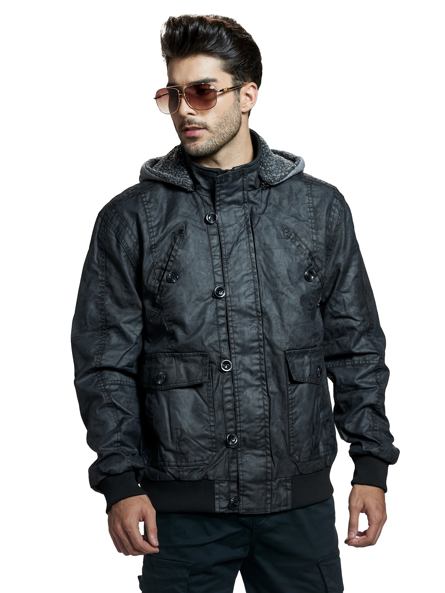 Giacca in pile antivento nera con cappuccio