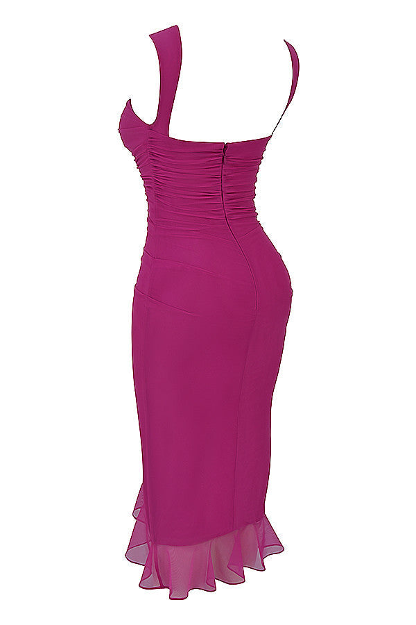 Mistress Rocks vestito midi magenta con balze