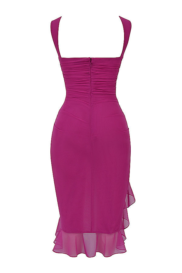 Mistress Rocks vestito midi magenta con balze