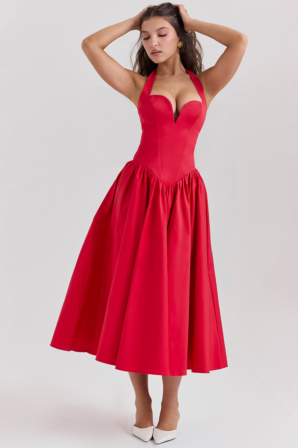 Abito midi con scollo all'americana