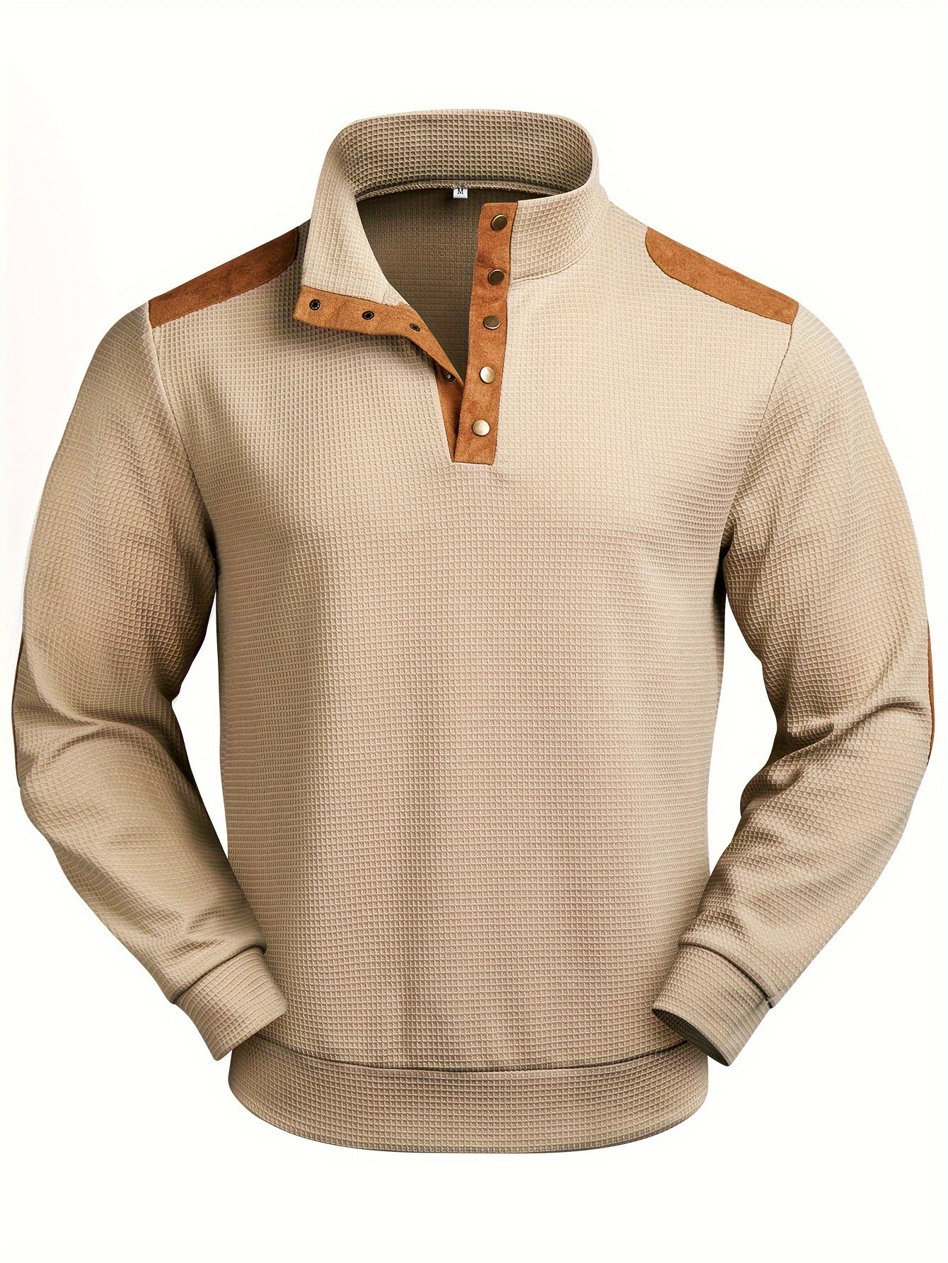 Maglia serafino beige con maniche lunghe e colletto in piedi