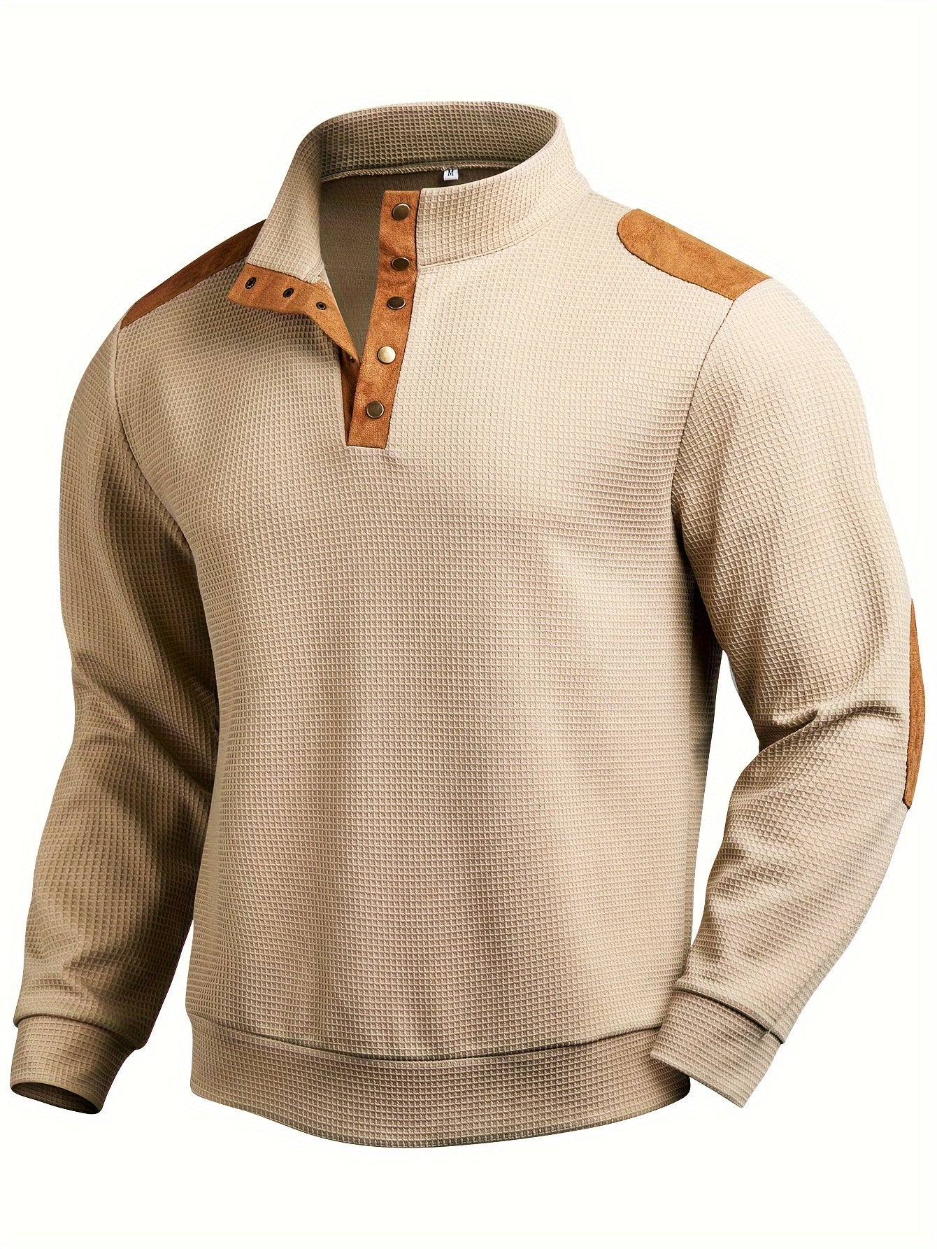 Maglia serafino beige con maniche lunghe e colletto in piedi