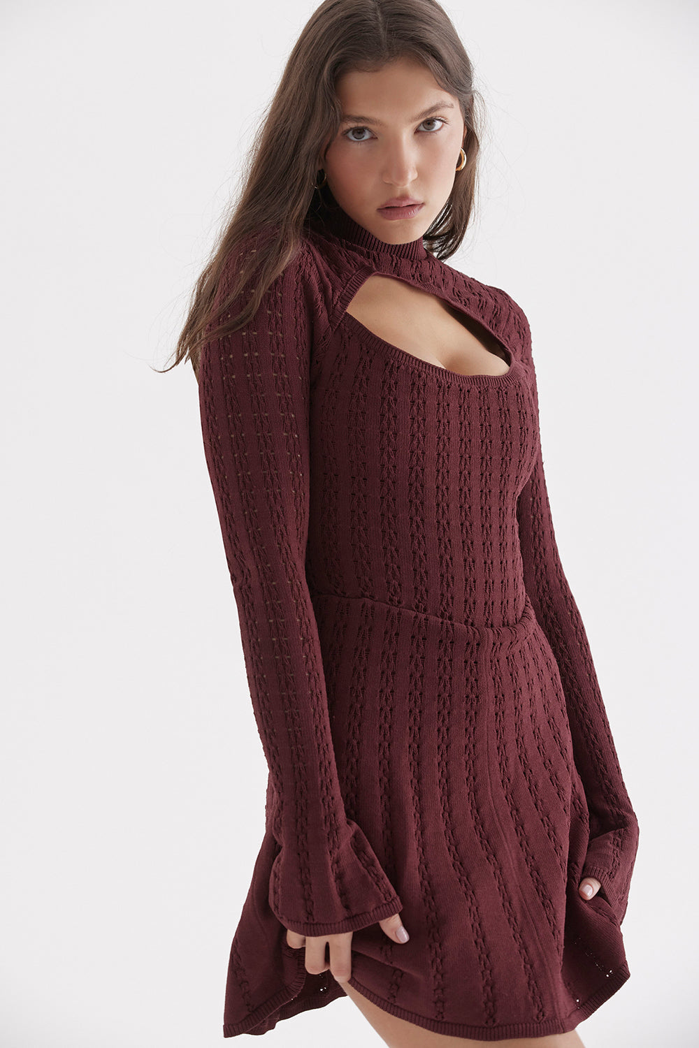 Abito corsetto in maglia color vino