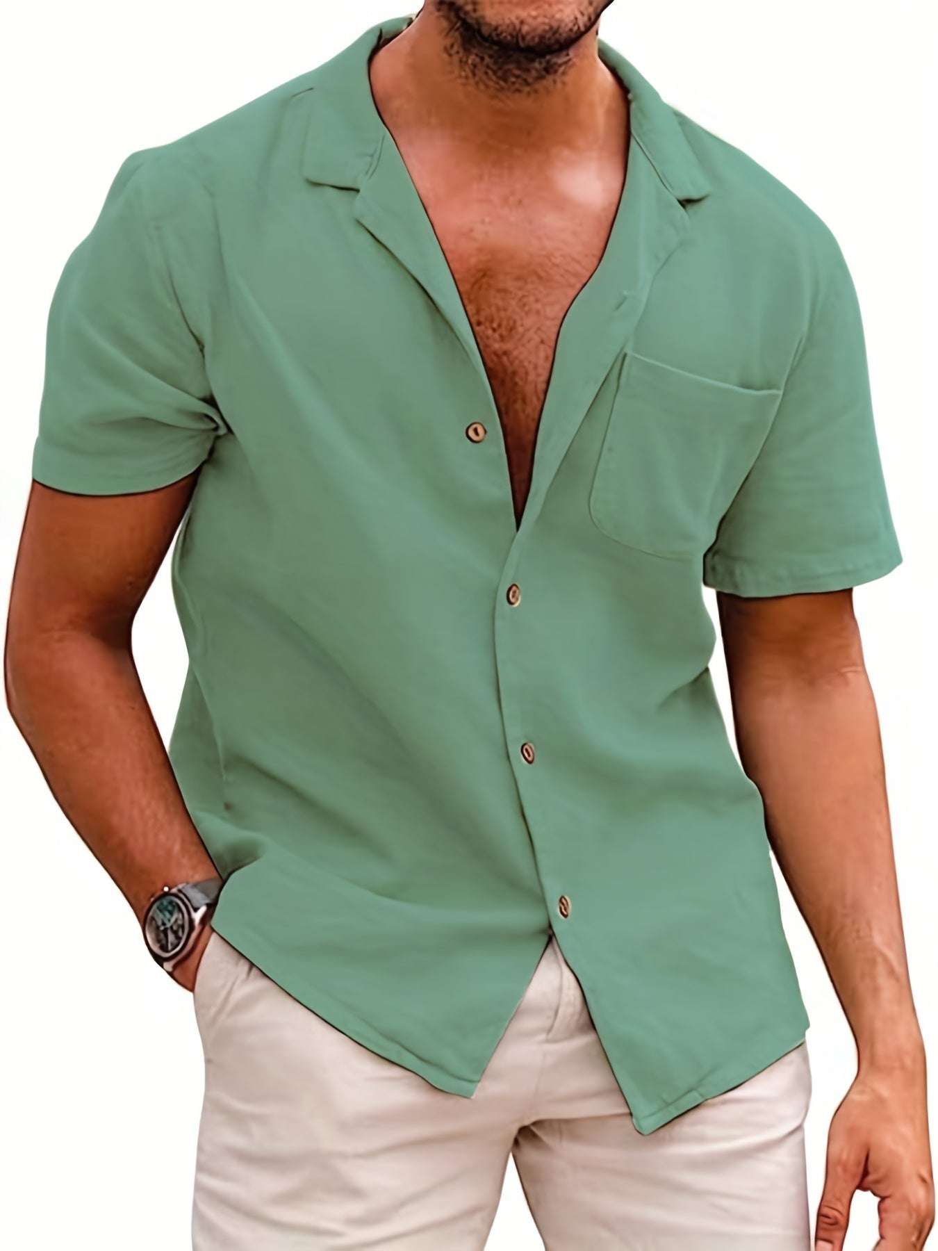 Camicia ampia casual, leggermente elasticizzata con maniche corte e risvolti